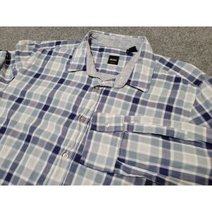 Hugo Boss Shirt Mens XL Button Up Blue Slim Fit Plaid Long Sleeve Cotton